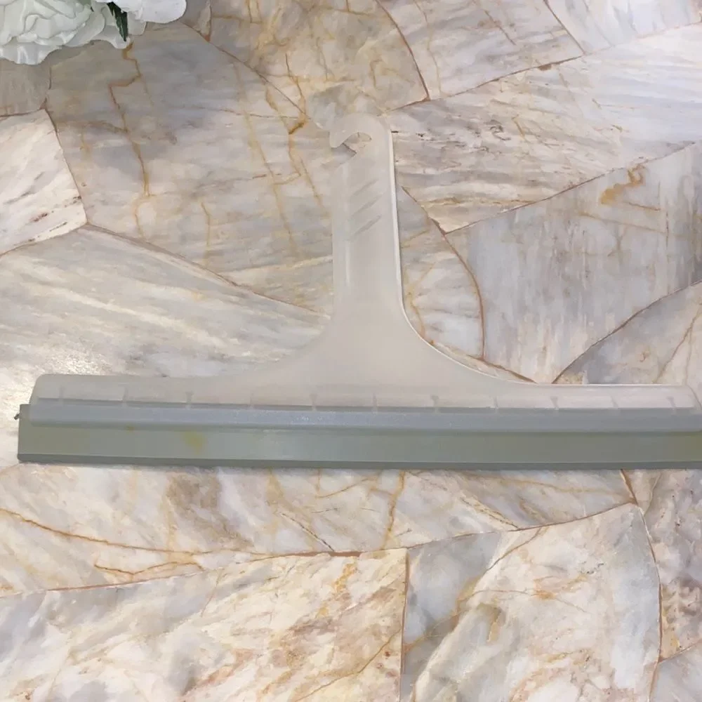 Frosted Clear‎ Plastic Shower Squeegee with Hanging Hook and Grey Rubber Blade